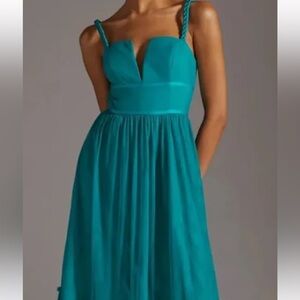 ANTHROPOLOGIE Square Neck Tulle Maxi Dress Pleated Hem Size 10.